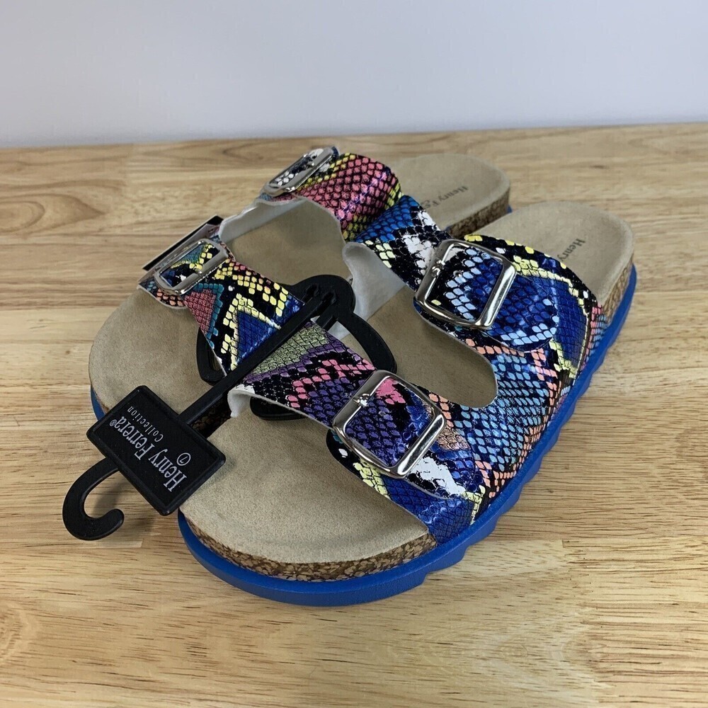 HENRY Ferrera Fabulous Sz 7 Womens Slide Snake Multicolor Design Sandals Buckle